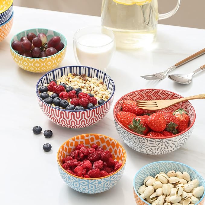 Selamica Ceramic Cereal Bowls Set of 6, 24 Oz Deep Soup Bowls for Kitchen | 5.9 Inch Dessert Bowls for Salad, Pasta, Oatmeal, Ramen, Microwave Dishwasher Safe, Assorted Colors