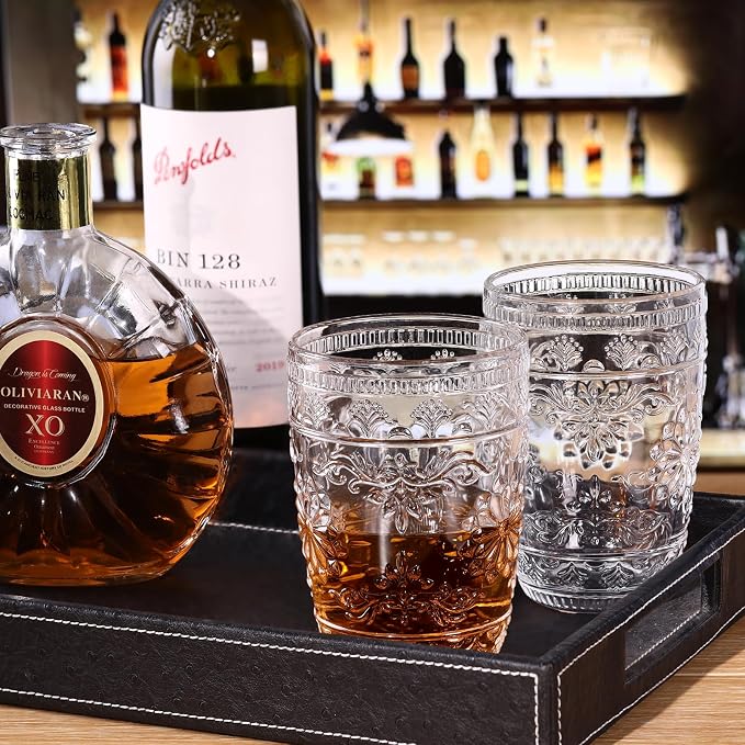 abrwyy Clear Glasses Drinking Set, 14oz Water Glasses, Vintage Glassware | Dishwasher Safe, Non-Slip, Lead-Free Glass, Home Decoration
