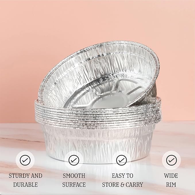 PLASTICPRO 9'' Inch Deep Round Tin Foil Pans Disposable Aluminum, Freezer & Oven Safe - For Baking, Cooking, Storage, Roasting, & Reheating, Pack of 50