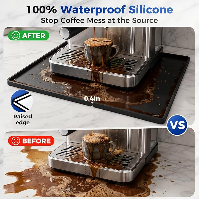 Golener Coffee Bar Mat, Silicone Coffee Mat with Raised Edges, 24"x16" | Coffee Mat for Countertop, Waterproof Coffee Station Mat, Dish Drying Mat Under Rack, Heat Resistant Coffee Machine Mat,Black