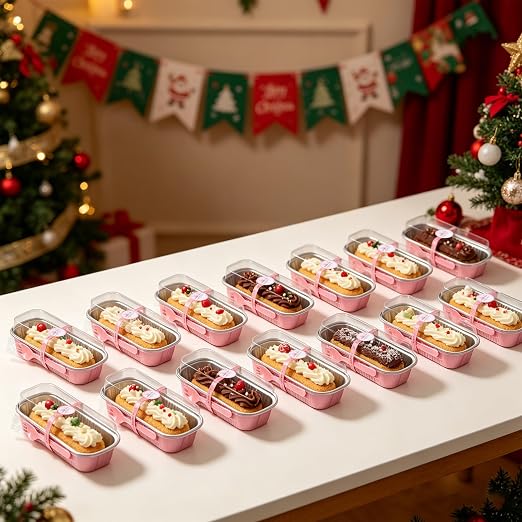 NPLUX Mini Cake Pans with Lids, 200 Pack Pink 6.8oz for Birthday Treats | Good for custard, snack cups, fruit toppings and baked samples; paired extras make serving details easier to finish.