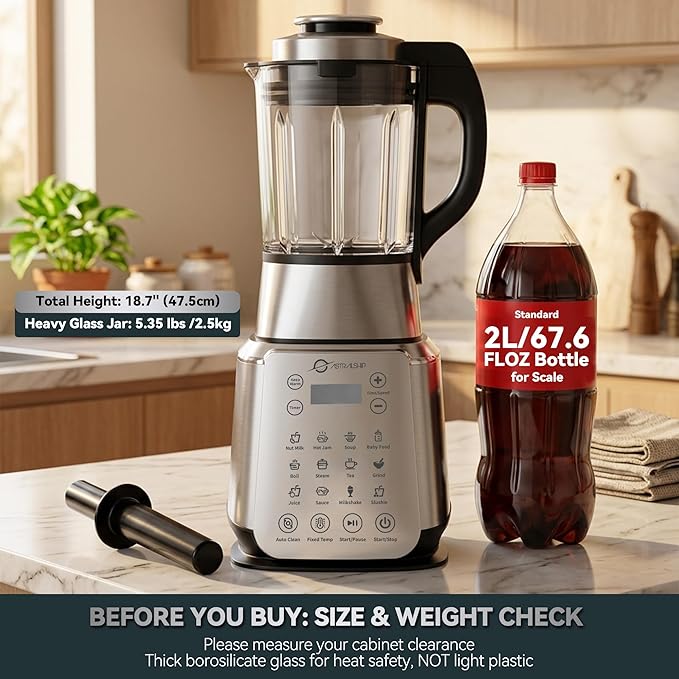 ASTRALSHIP 1500W Professional Glass Blender for Kitchen, Countertop High-Speed Smoothie Maker & Heating Nut Milk Machine - 14 Presets, 9 Speeds, BPA-Free Glass Jar for Hot Soups, Slushie