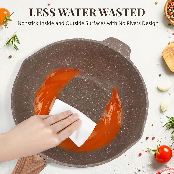 AOSION 11 Inch Nonstick Ceramic Deep Frying Pan, Large Ceramic Skillet. | With Lid & Steam Rack, 5QT Sauté Pan, Stay Cool Handle, Induction Compatible, PFOA & PFAS Free
