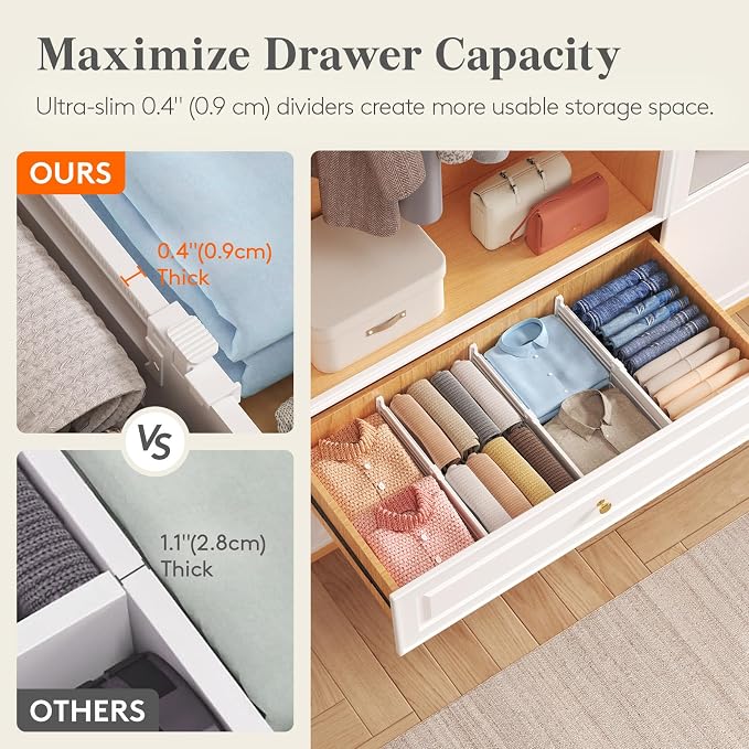 Lifewit 5" Tall Drawer Dividers, Adjustable Deep Drawer Organizer Clothes | 11.5"-18.5" Expandable Plastic Separators for Dresser, Kitchen, Cabinet, Nursery, Office, Socks & Underwear Storage, 4 Pack