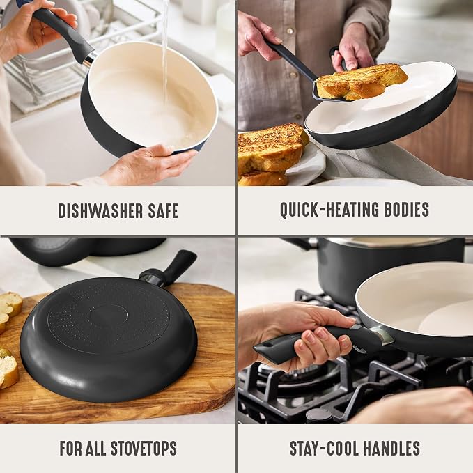 GreenLife 2 Piece (8" & 10") Ceramic Nonstick Skillet Set, Graphite Black | PFAS-Free Nonstick Coating, Frying Pans, Omelet Pans, Everyday Pan, Induction Ready, All Stovetop Compatible, Dishwasher Safe