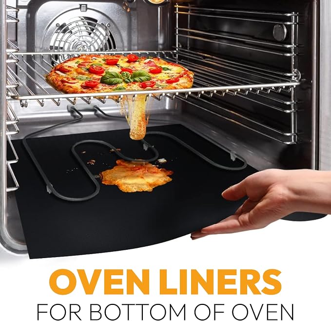 Oven Liners for Bottom of Oven -17"x 25" Large Heavy Duty Non-Stick 3 Pack | Resistant to 500°F, BPA & PFOA Free, Reusable, Fits Electric, Gas, Toaster, Microwave Ovens & Grills, Spill Guard, Black