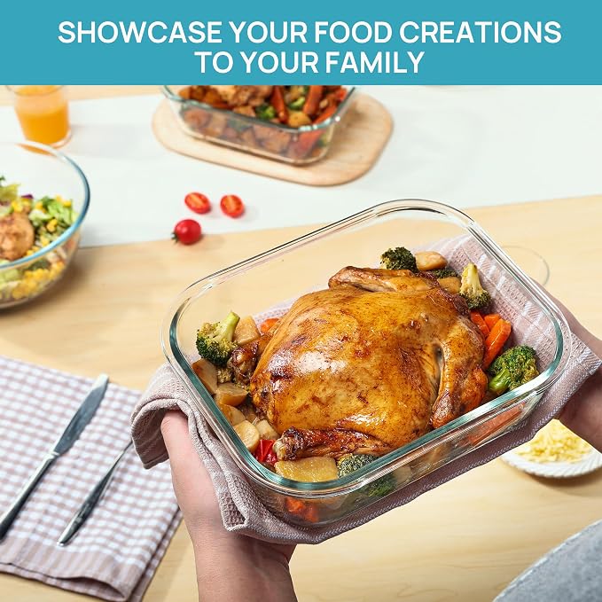 Vtopmart 2Pack 2260ml/76.4oz Extra Large Glass Storage Containers, Green | Meal Prep Food Container Set with Snap Airtight Lids, Microwave, Oven, Freezer, Dishwasher Safe, Baking, BPA Free