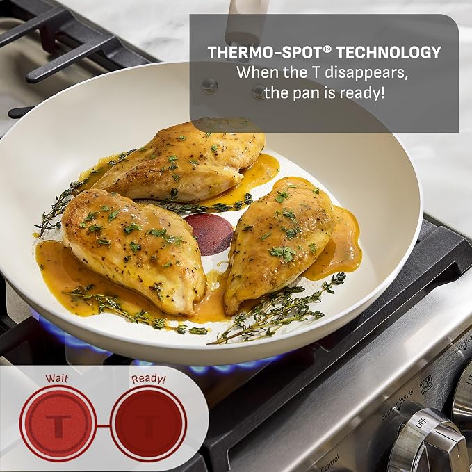 T-fal Signature Nonstick 12 Piece Cookware Set, Oven Safe Up to 350°F, Dishwasher Safe, Pots and Pans Set, Includes Frying Pans, Saucepan, Stockpot, Cooking Utensils, Cream