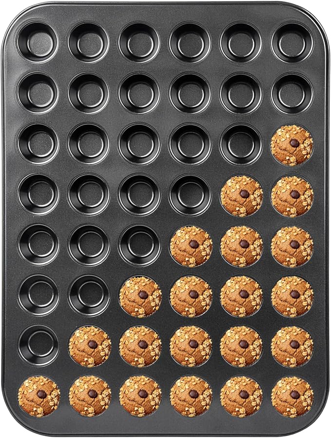 48-Cup 4/6/12/24 Cups Mini Muffin Pan, Heavy-Duty Carbon Steel Nonstick Baking Pan, Extra Small Size Cups for Mini Cupcakes & Bite-Size Treats, Even Heat Distribution, Oven & Dishwasher Safe