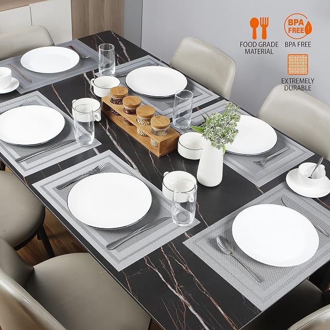 Gray Vinyl Placemats Set of 6,Washable Dining PVC Table Mats | Heat resistant, stain resistant non slip vinyl place mats, washable gray table placemats for dining table
