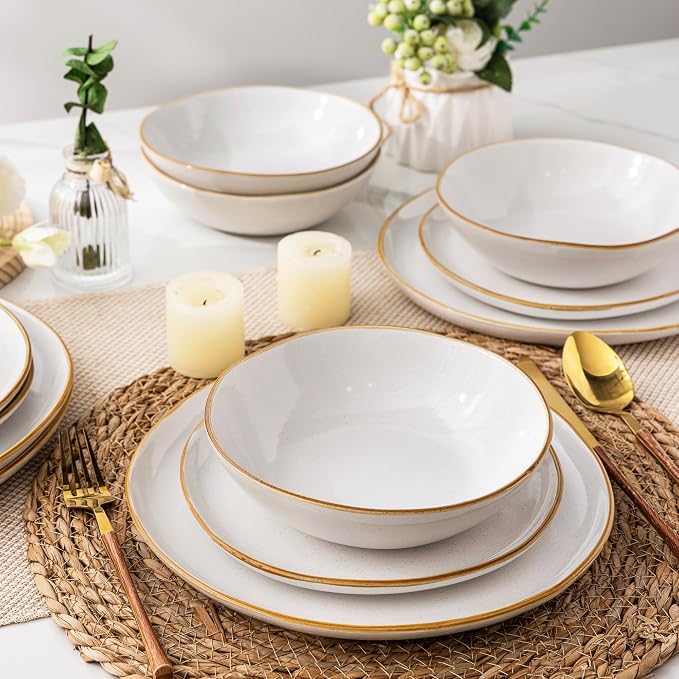 AmorArc Ceramic Dinnerware Sets for 4, 12Pcs Plates and Bowls Sets Dishes | Stoneware Handmade Reactive Glaze Dinner Set, Highly Scratch Resistant | Dishwasher & Microwave Safe Dishware