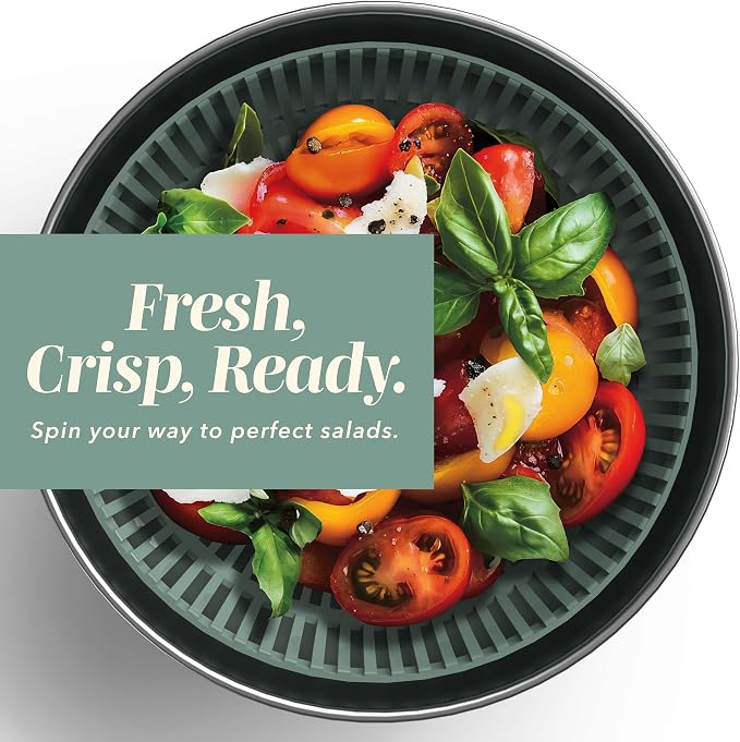COOK WITH COLOR Stainless Steel Salad Spinner - 5 Qt. Lettuce Washer And Vegetable Spinner Dryer for Easy Salad Prep - Non Slip Base with Pull Handle - Auto Stop Brake System, Stain and Odor Resistant