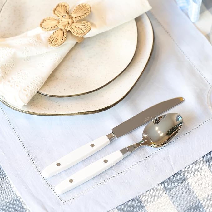 ANNOVA Silverware Set, Retro/Rivet Colorful Stainless Steel Tableware Kitchen Flatware Set Utensils, Includes Dinner Knives, Forks, Spoons, Salad Forks & Dessert Spoons (White, 20 Pieces)
