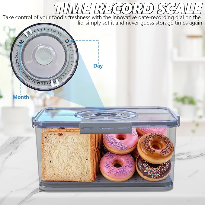 Fanlory Bread Box with Lid and Handle,Bread Storage Container With Time Recording for Camping & Outdoor Travel,Airtight Bread Keeper for Homemade Toast, Bagel,Cookies,Not dishwasher safe