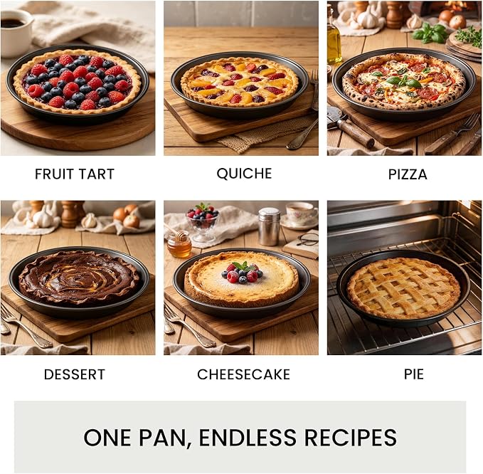 LISI 2-Pack 9-Inch Round Cake Pans, Nonstick Carbon Steel | 9-inch carbon steel pans with nonstick coating for cakes, pies, brownies, quiches and everyday baking.