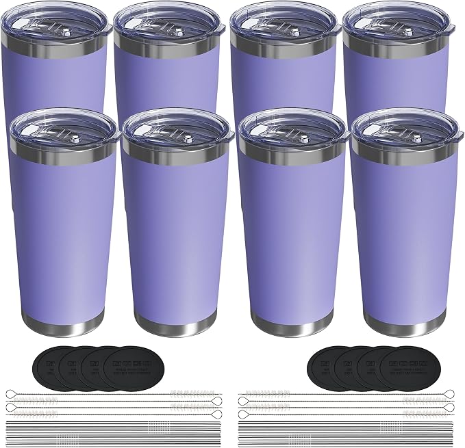 20oz Travel Coffee Tumbler 8 Pack, Lids and Straws, Stainless Steel | Double Wall Vacuum Insulated Tumbler, Coffee Mug for Hot & Cold Drinks, Fits Most Car Cup Holders, Periwinkle