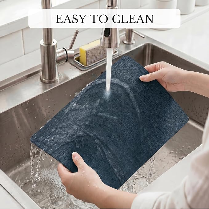 Romanstile Vinyl Placemats Set of 8, Reversible Faux Leather Heat Resistant Wipeable Table Mats, Waterproof Washable Non-Slip Table Placemats for Dining/Kitchen/Outdoor (Grey Nave Blue, 12" x 17")