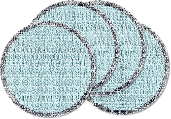 Blue Grey Ethnic Boho Round Placemats Set of 4, 15 Inch Linen Burlap Washable Durable Art Table Mats for Holiday Party Kitchen Dining Room Decoration
