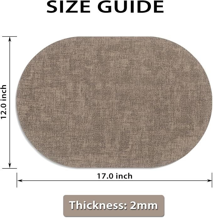 Placemats Set of 6 - Washable Heat Resistant Table Placemats - Wipeable Faux Leather Oval Place Mats, Waterproof Table Mats for Dining Table, Dark Brown