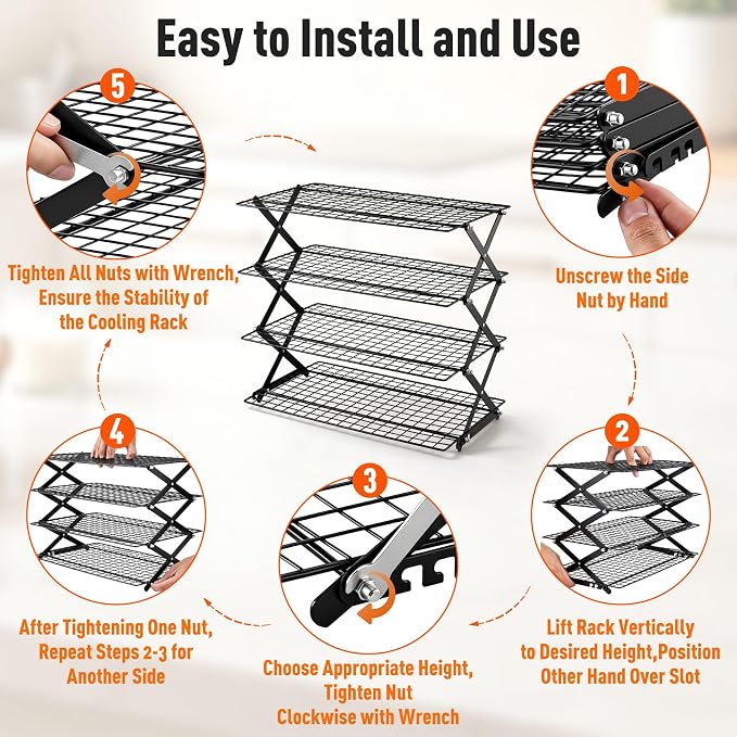 P&P CHEF 4 Tier Collapsible Cooling Rack,Black