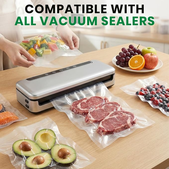 FUNFERY 200 PCS Precut Quart Vacuum Sealer Bags for Food 6" x 10" BPA Free | Airtight Vacuum Seal Freezer Bags for Food Storage, Meal Prep, Sous Vide and Bulk Freezing