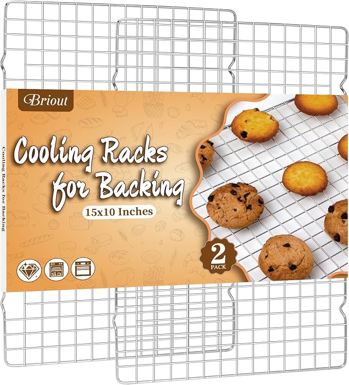 2PCS Cooling Rack for Cooking and Baking, 15" x 10" Wire Rack,Silver | Thick Wire Rack, Oven & Dishwasher Safe, for Roasting, Grilling, Drying, Fits Half Sheet Pan