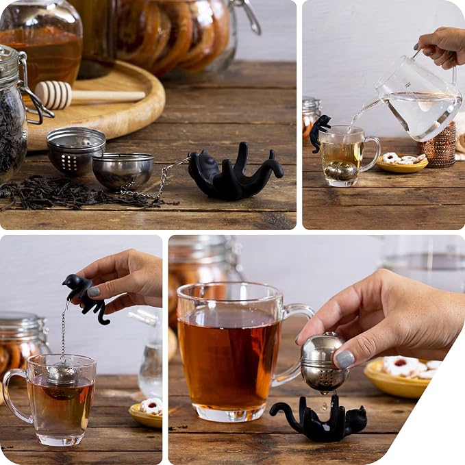Peleg Design Cattea Tea Infuser – Cute Stainless Steel Cat Tea Strainer for Loose Leaf Tea | Fun Animal Tea Steeper & Gift for Tea Lovers, Black
