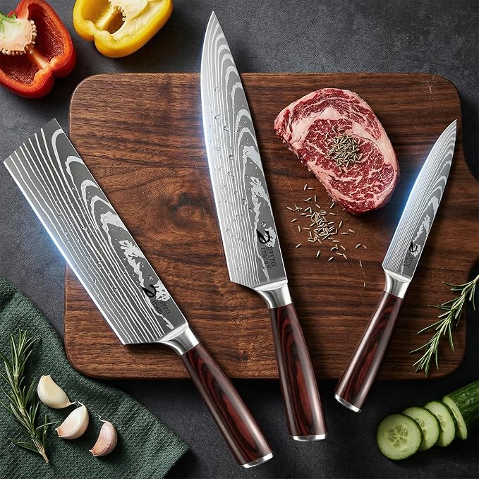 Kitchen Knife Set 3 Pieces, Professional Chef Knives Set Gift Box | High Carbon Stainless Steel Chef Knife Set with Ergonomic Pakkawood Handle, Sharp Cooking Knives for Kitchen & Home Cooking
