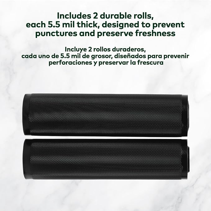 Vacuum Seal Rolls 11" x 25' 2 Pack (50 Feet Total) 5.5 Mil (Black & Black) BPA Free Heavy-Duty Commercial Grade Sealer Rolls for Food Storage, Sous Vide, Meal Prep, Freezer Storage & Food Preservation