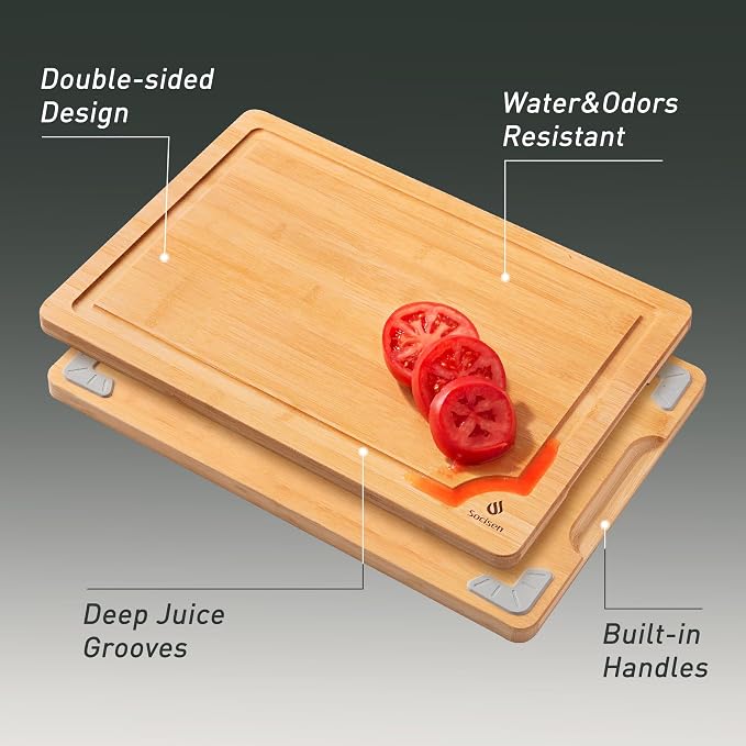 Bamboo Cutting Board Set Non Slip Feet with Holder Over Sink Kitchen Gadgets Charcuterie & Chopping Board Apartment Essentials New Home Must Haves Things Stuff Accessories House Housewarming Gifts