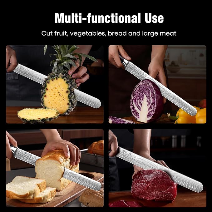 PAUDIN Brisket Knife, 12 Inch Carving Knife Stainless Steel Brisket Slicing Knifes with Granton Edge for Meat Cutting, Roasts, BBQ, Turkey - Grilling Gifts for Men