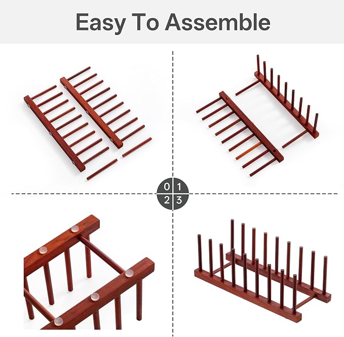 HBlife 4 Packs Rosewood Wooden Dish Drying Rack Plate Organizer for Cabinet | 8 Slots, Home and Kitchen Organizer, For Cups, Bowls, Pots, Lids, Cutting Boards & Plates, Space-Saving for Cabinets Counters