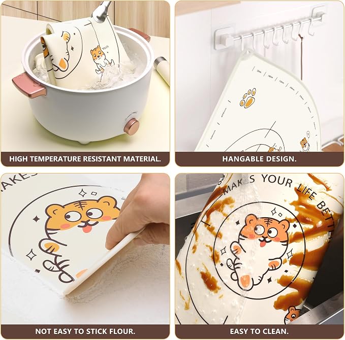 34x24 Inch Extra Thick Silicone Pastry Board, Silicone Baking Mat with Measurements, Non-slip Silicone Mat, Kneading Counter Mat, Non-Stick Dough Mat with Edge Heightening