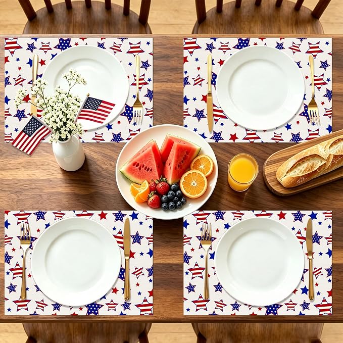 50 Pack Patriotic Disposable Paper Placemats, Star and Stripes Table Mats | 11x16 Inch Heavy-Duty Table Mats,4th of July, Memorial Day, BBQ & Family Dinner