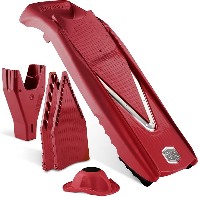 Mandoline Food Slicer Börner V5 (Starter Set) by Reston Lloyd • V-Slicer with Food Holder • Made in Germany • Fruit & Vegetable Chopper • Multiple Settings • Color: Red