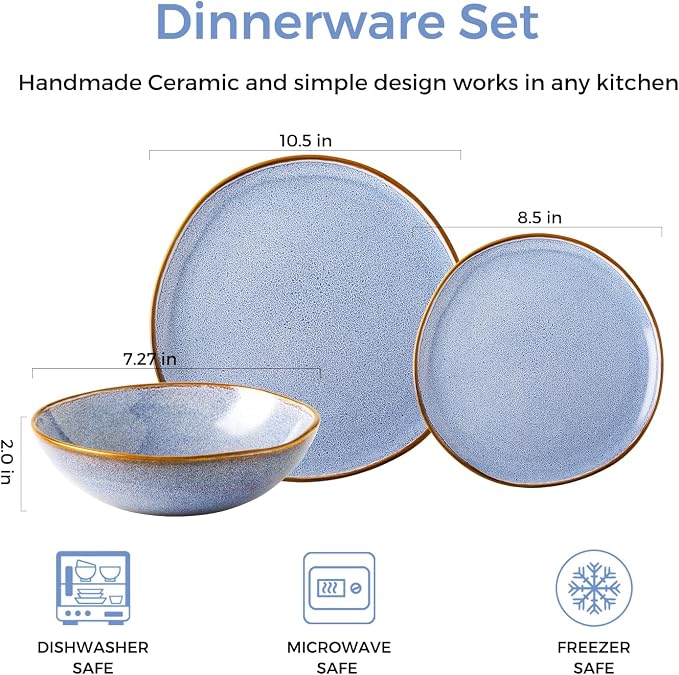AmorArc Ceramic Dinnerware Sets for 8, 24Pcs Plates and Bowls Sets Dishes | Stoneware Handmade Reactive Glaze Dinner Set, Highly Scratch Resistant | Dishwasher & Microwave Safe Dishware