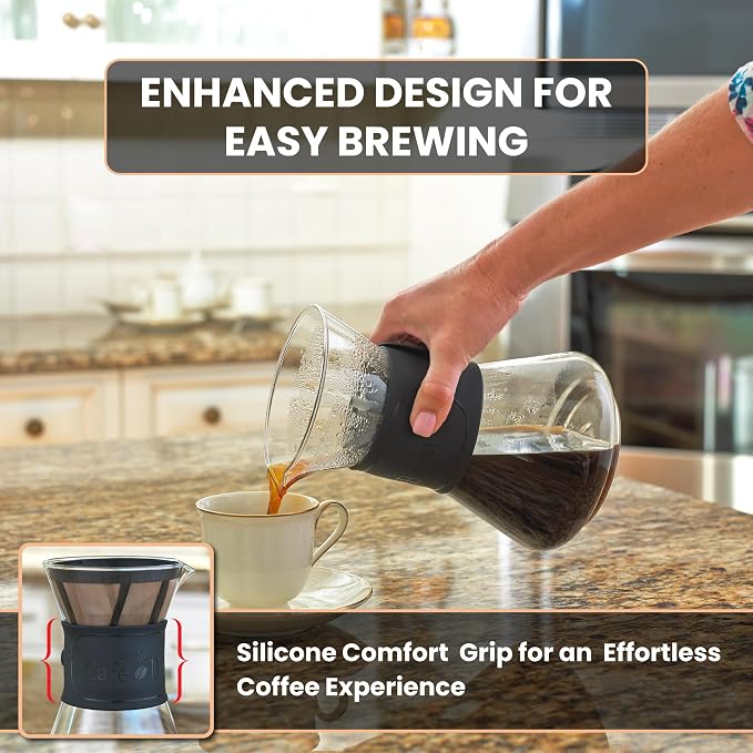 Café Brew 8-Cup Glass Pour Over Coffee Maker with Permanent Filter | Brew rich, handcrafted coffee with heat-resistant borosilicate glass and a reusable BPA-free permanent filter.