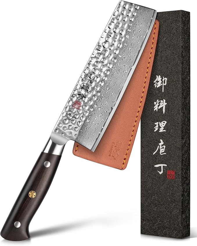 Japanese Chef Knife Kitchen Knife with 67 Layers Damascus Steel AUS-10 Core, Professional Damascus Knife with Full-Tang Ebony Wood Handle and Premium Gift Box (7 Inch Nakiri Knife)