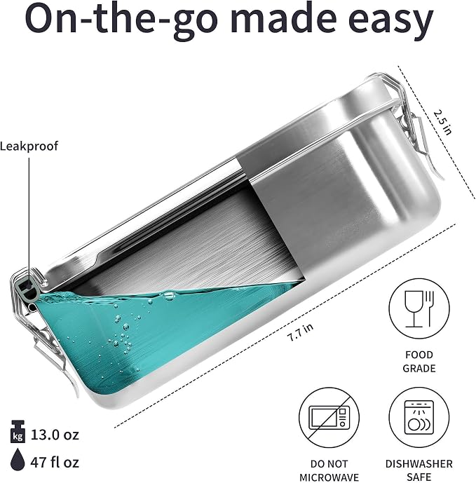 Bambaw Stainless Steel Lunch Box for Adults 47 oz, Metal Bento Box with Adjustable Compartment, Metal Lunch Container, Leakproof Stainless Steel Sandwich Container