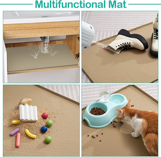 Silicone Under Sink Mat, 28"x22", Waterproof Cabinet Liner, Beige | Shelf Liner, Cabinet Protector, Home Organizer, for Kitchen, Bathroom, Multipurpose, Leak Proof, Easy Clean, Drip Tray, Clean