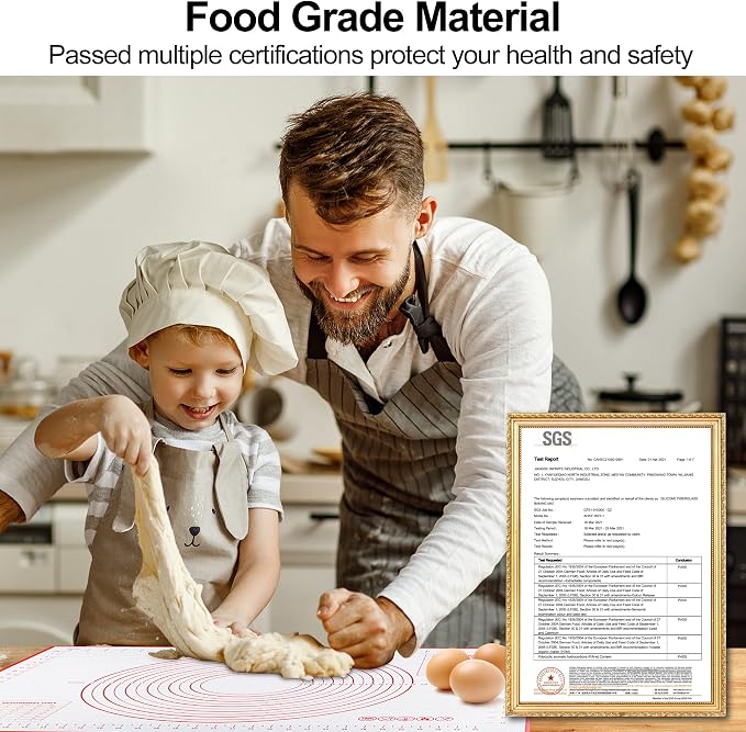 HOOMIL Silicone Baking Mat, 24 x 16 Inch Pastry Mat with Measurements | BPA-Free, Food-Contact Material, Nonstick Baking Mat with Non-Slip Counter Grip, Dishwasher Safe, Rolls for Storage