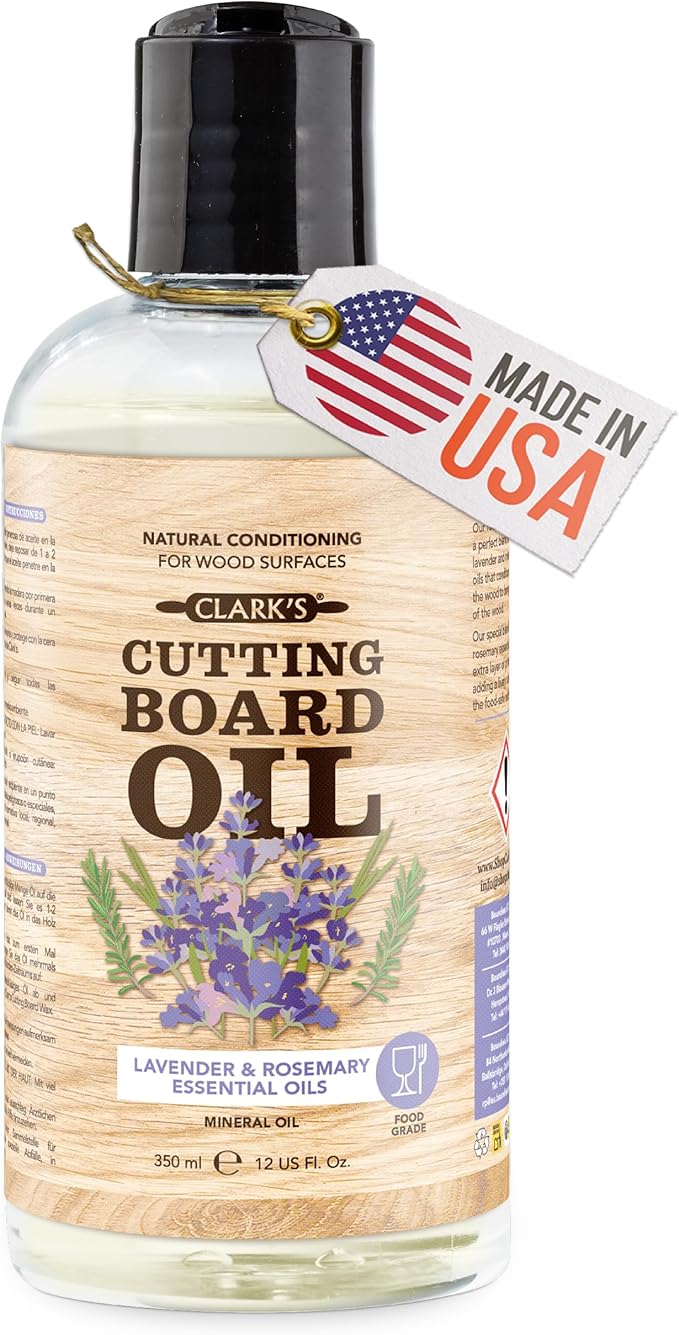 CLARK's Cutting Board Oil 12 oz, Food Grade Mineral Oil with Lavender Scent | Mineral Oil for Wood Cutting Boards, Butcher Blocks, Utensils, Lubricant for Knives. Soak for 2-3 Hours for Optimal Finish