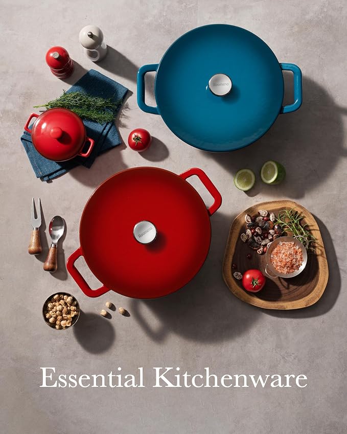 Dutch Oven Pot with Lid, 6QT Enameled Cast Iron Dutch Oven for Sourdough Bread Baking, Braising & Roasting, Dual Handle, 500℉ Oven Safe, All Cooktops Compatible, Cerise