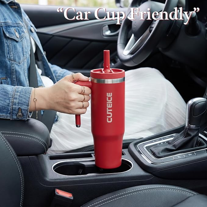 Deep Red 30 oz Tumbler with Handle Coffee Tumbler Cups with Lid and Straw, Double Wall Insulated Cup Stainless Steel Travel Mug Water Bottle for Iced Tea, Coffee, Cold Beverages Gifts for Women