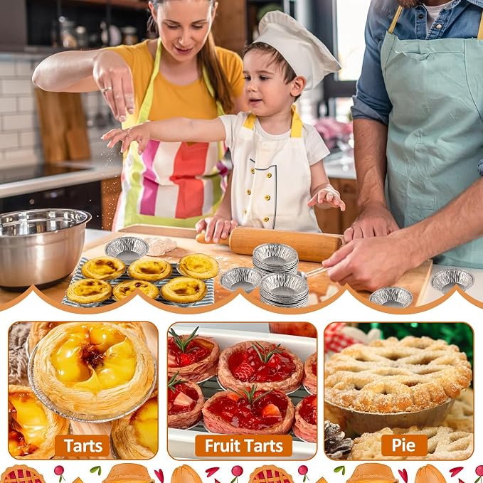 100 Pieces 2.6 Inch Disposable Aluminum Mini Pie Pans | Round Tin Foil Pans for Baking Small Pies, Tarts, Cakes and Desserts, Ideal for Parties, Picnics and Food Events