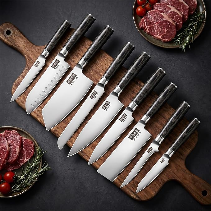 Kitchen Knife Set 9 Pieces, Ultra Sharp Japanese Knife Set Gift Box | High Carbon Stainless Steel Chef Knife Set with Pakkawood Handle, Knives Set for Kitchen & Home Cooking, Dishwasher Safe