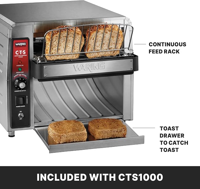 Waring Heavy-Duty Conveyor Toaster with 450 Slices per Hour | 450 Slices per Hour, Stainless Steel Construction, for Cafes & Restaurants, NSF Certified, 120V