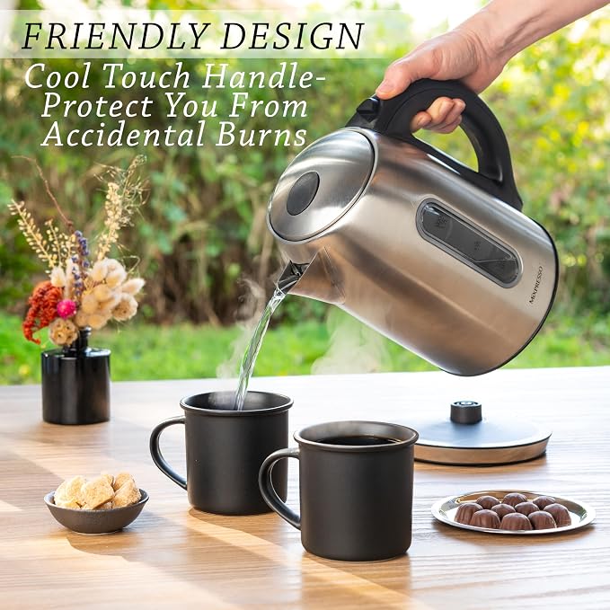 Moss & Stone Stainless Steel Electric Kettle Temperature Control, 1.7L | Large, portable hot water tea kettle, cordless fast boiling pot, boil-dry protection, auto shut-off, 2 hr keep warm