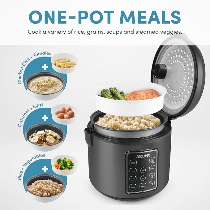 AROMA® Digital Rice Cooker, Multicooker, 6-Cup (Uncooked) / 12-Cup (Cooked), Steamer, Slow Cooker, Oatmeal Cooker, Grain Cooker, Auto Keep Warm, 3 Qt, Black, ARC-966BD