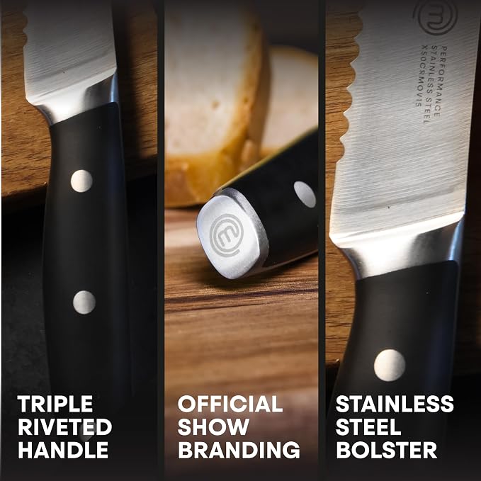 MasterChef Bread Knife 13" with High Carbon Stainless Steel Blade and Triple Riveted Handles, Professional Quality Kitchen Knife for Precision Cooking at Home, Perfectly Balanced, Razor Sharp
